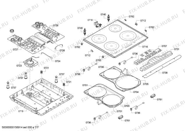 Взрыв-схема плиты (духовки) Siemens HC778541U - Схема узла 07