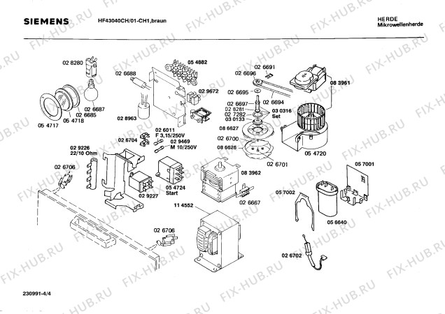 Взрыв-схема микроволновой печи Siemens HF43040CH - Схема узла 04