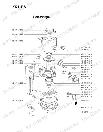 Взрыв-схема кофеварки (кофемашины) Krups F9964338(0) - Схема узла SP001874.8P2