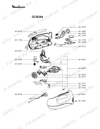 Взрыв-схема блендера (миксера) Moulinex DCB344 - Схема узла 6P003330.6P2