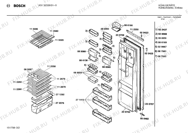 Взрыв-схема холодильника Bosch KIV3233II - Схема узла 02