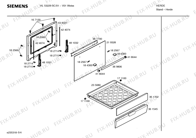 Взрыв-схема плиты (духовки) Siemens HL53229SC - Схема узла 04