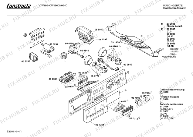 Схема №2 CW18600 CW1860 с изображением Панель управления для стиралки Bosch 00273995