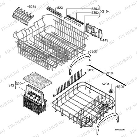 Взрыв-схема посудомоечной машины Zoppas PDF205K - Схема узла Basket 160