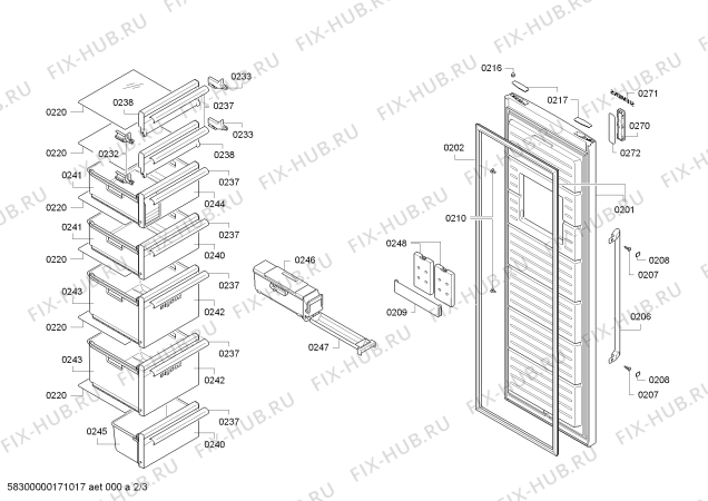 Взрыв-схема холодильника Siemens GS36NBI30 - Схема узла 02