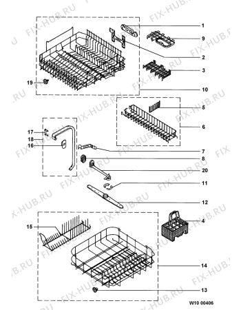 Взрыв-схема посудомоечной машины Juno JSI7860E - Схема узла Baskets, tubes 061