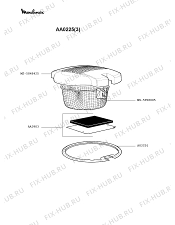 Взрыв-схема тостера (фритюрницы) Moulinex AA0225(3) - Схема узла UP002490.6P2
