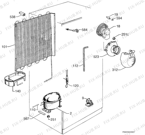 Взрыв-схема холодильника Zoppas PDN350 - Схема узла Cooling system 017