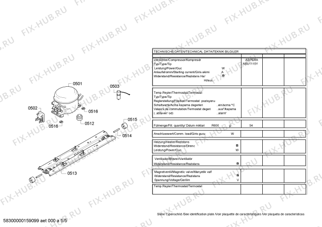 Взрыв-схема холодильника Bosch KDN56AI10T - Схема узла 05