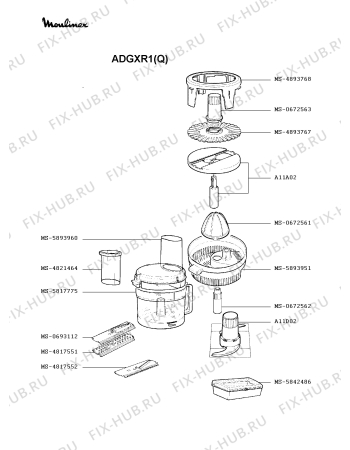 Взрыв-схема кухонного комбайна Moulinex ADGXR1(Q) - Схема узла 6P002401.8P2
