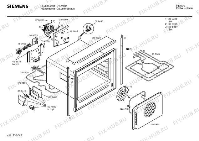 Взрыв-схема плиты (духовки) Siemens HE38040 - Схема узла 02