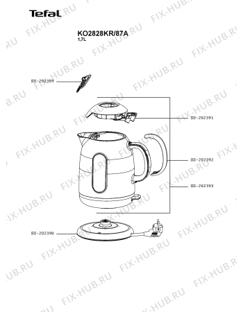 Схема №1 KO2828KR/87A с изображением Часть корпуса для чайника (термопота) Tefal SS-202393