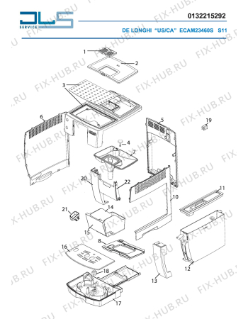 Схема №5 MAGNIFICA S CAPPUCCINO  ECAM23460S CAPPUCCINO с изображением Корпусная деталь для электрокофеварки DELONGHI 5313250201