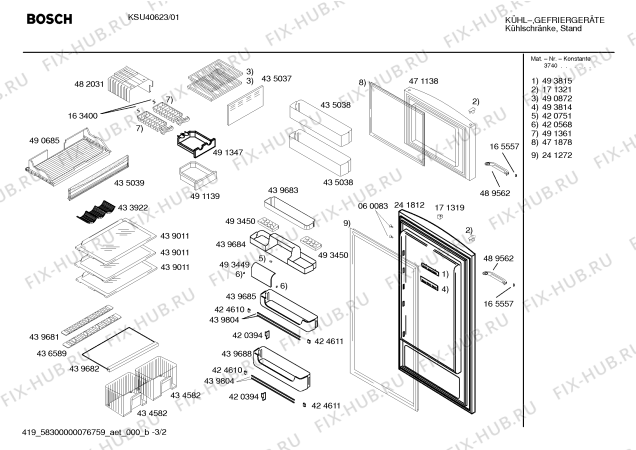 Взрыв-схема холодильника Bosch KSU40623 - Схема узла 02