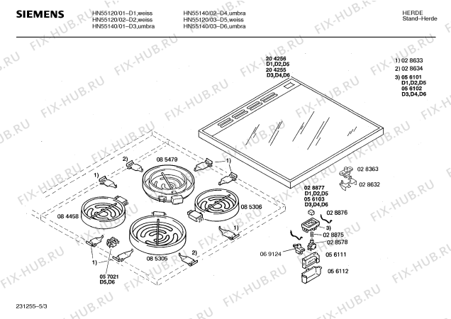 Взрыв-схема плиты (духовки) Siemens HN55120 - Схема узла 03