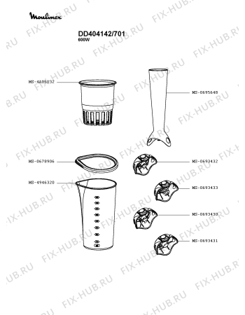 Взрыв-схема блендера (миксера) Moulinex DD404142/701 - Схема узла ZP004067.9P2