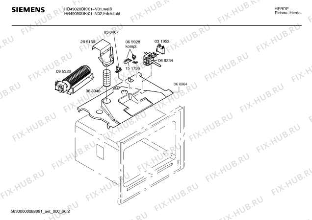 Взрыв-схема плиты (духовки) Siemens HB49050DK - Схема узла 02