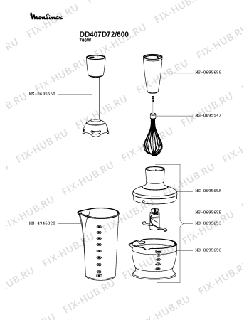Взрыв-схема блендера (миксера) Moulinex DD407D72/600 - Схема узла FP003579.9P2