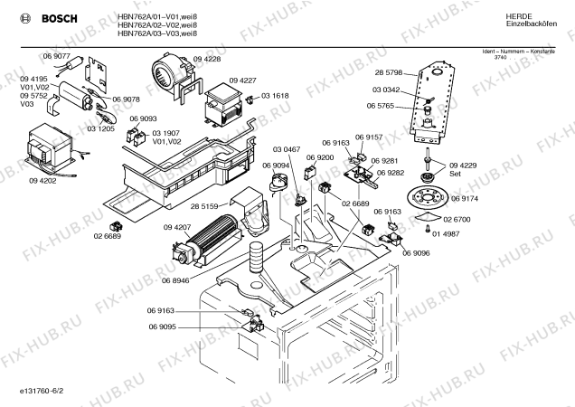 Взрыв-схема плиты (духовки) Bosch HBN762A - Схема узла 02