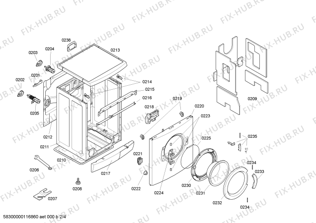 Взрыв-схема стиральной машины Bosch WAE32464GB Exxcel 1600 Express - Схема узла 02