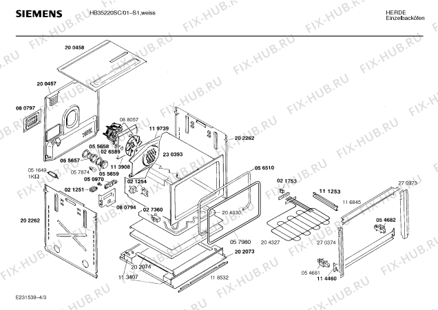 Взрыв-схема плиты (духовки) Siemens HB35220SC - Схема узла 03