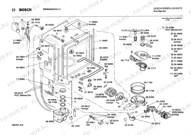 Взрыв-схема посудомоечной машины Bosch SMS6022II - Схема узла 02