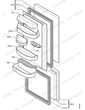 Взрыв-схема холодильника Zoppas PCN23/10TA - Схема узла Door 003