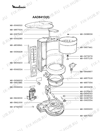 Взрыв-схема кофеварки (кофемашины) Moulinex AAD841D(0) - Схема узла 4P001843.6P2