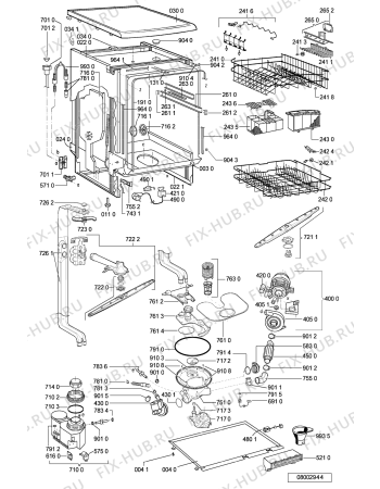 Взрыв-схема посудомоечной машины Whirlpool ADP 5654 WHM - Схема узла