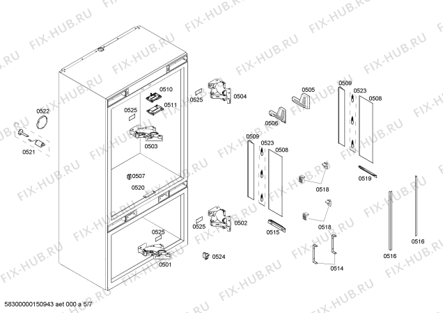 Схема №5 B36ET71SN с изображением Монтажный набор для холодильника Bosch 00700114