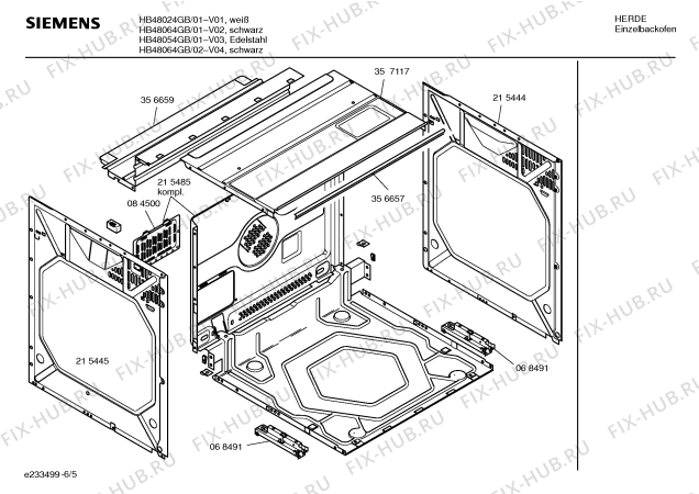 Взрыв-схема плиты (духовки) Siemens HB48064GB - Схема узла 05