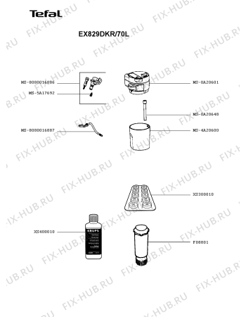 Взрыв-схема кофеварки (кофемашины) Tefal EX829DKR/70L - Схема узла 1P005529.7P4