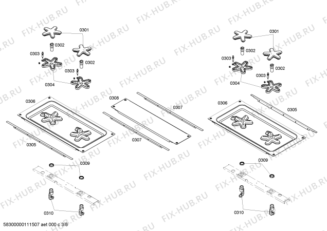 Схема №8 P304CLP с изображением Коллектор для плиты (духовки) Bosch 00144291