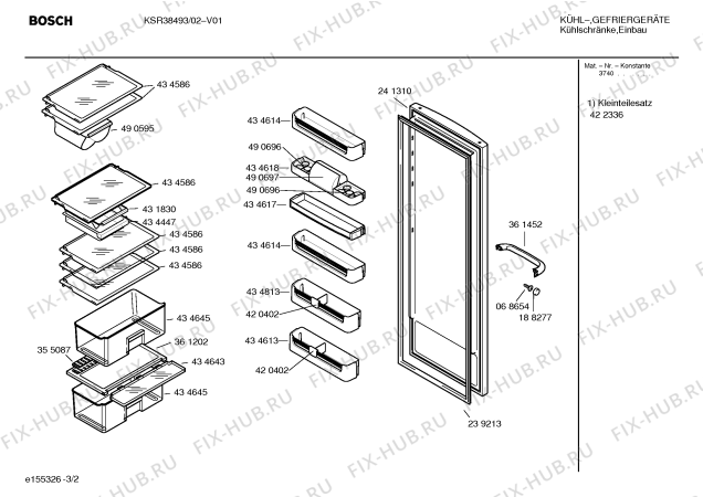 Схема №1 GSE34461SD с изображением Крепежный набор для холодильной камеры Bosch 00423954