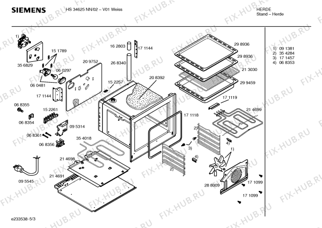 Взрыв-схема плиты (духовки) Siemens HS34625NN - Схема узла 03