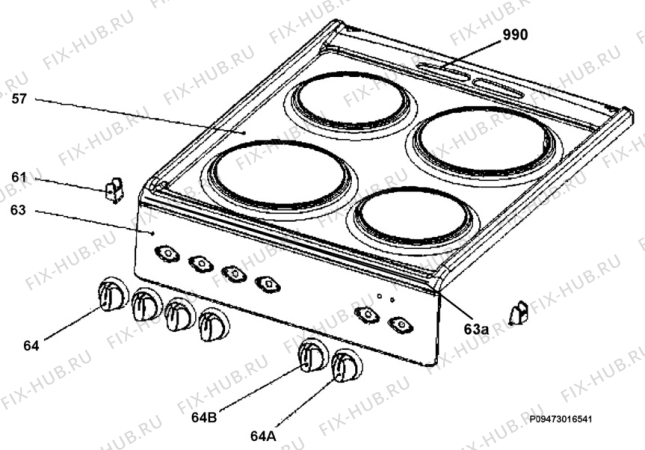 Взрыв-схема плиты (духовки) Rosenlew RKL504 - Схема узла Section 4