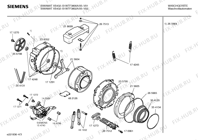 Схема №3 S1WTF3802A SIWAMAT XS432 с изображением Инструкция по установке и эксплуатации для стиралки Siemens 00581997