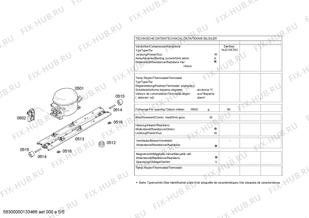 Взрыв-схема холодильника Bosch KGN56A00ME - Схема узла 05