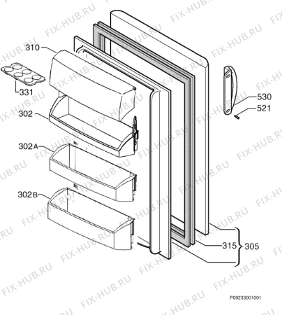 Схема №1 SK41000I с изображением Крышка дверной полки для холодильника Aeg 2092501010