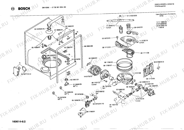 Взрыв-схема посудомоечной машины Bosch 0730301004 SMI6300 - Схема узла 02