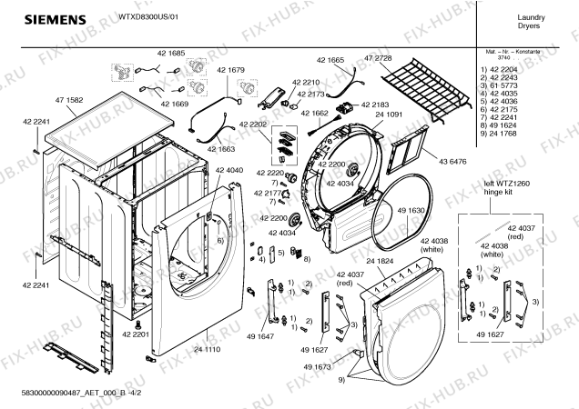 Схема №3 WTXD8300US ultraSense plus с изображением Инструкция по эксплуатации для электросушки Siemens 00591465