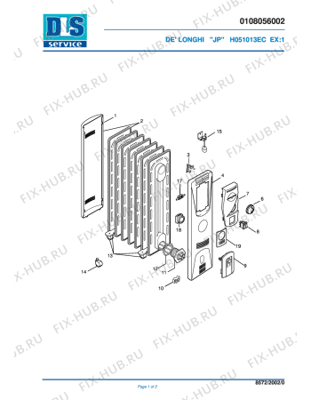 Схема №1 H051013ECEX:1 с изображением Панель для обогревателя (вентилятора) DELONGHI 7008003800