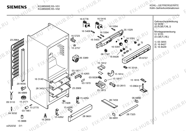 Схема №3 KG38S00IE с изображением Инструкция по эксплуатации для холодильника Siemens 00520039