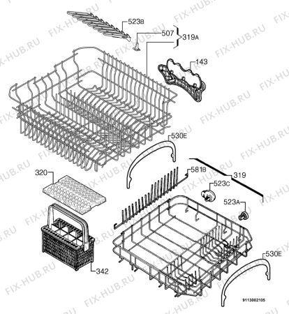 Взрыв-схема посудомоечной машины Corbero LV730S - Схема узла Basket 160