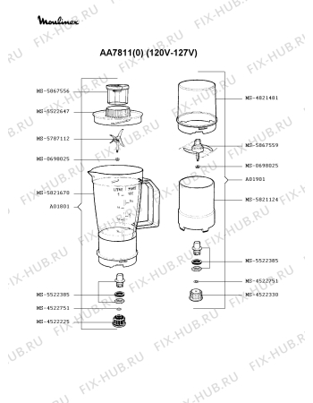 Взрыв-схема кухонного комбайна Moulinex AA7811(0) - Схема узла 6P000313.8P2