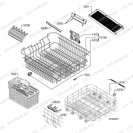 Взрыв-схема посудомоечной машины Privileg 293712_11032 - Схема узла Basket 160
