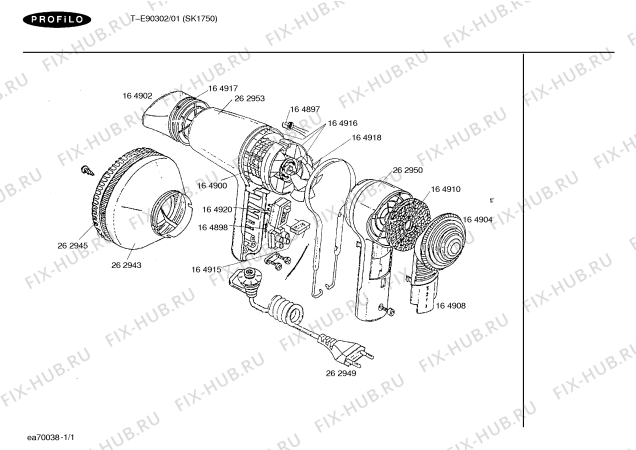 Схема №1 T-E90302 с изображением Мотор для составляющей Bosch 00164916