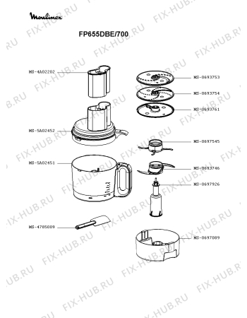 Взрыв-схема кухонного комбайна Moulinex FP655DBE/700 - Схема узла VP003498.7P2