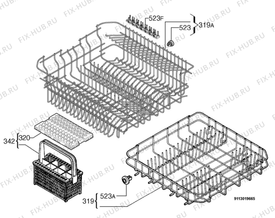 Взрыв-схема посудомоечной машины Moffat MDW542 - Схема узла Basket 160