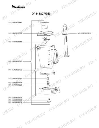 Взрыв-схема блендера (миксера) Moulinex DP815827/350 - Схема узла TP006000.5P3